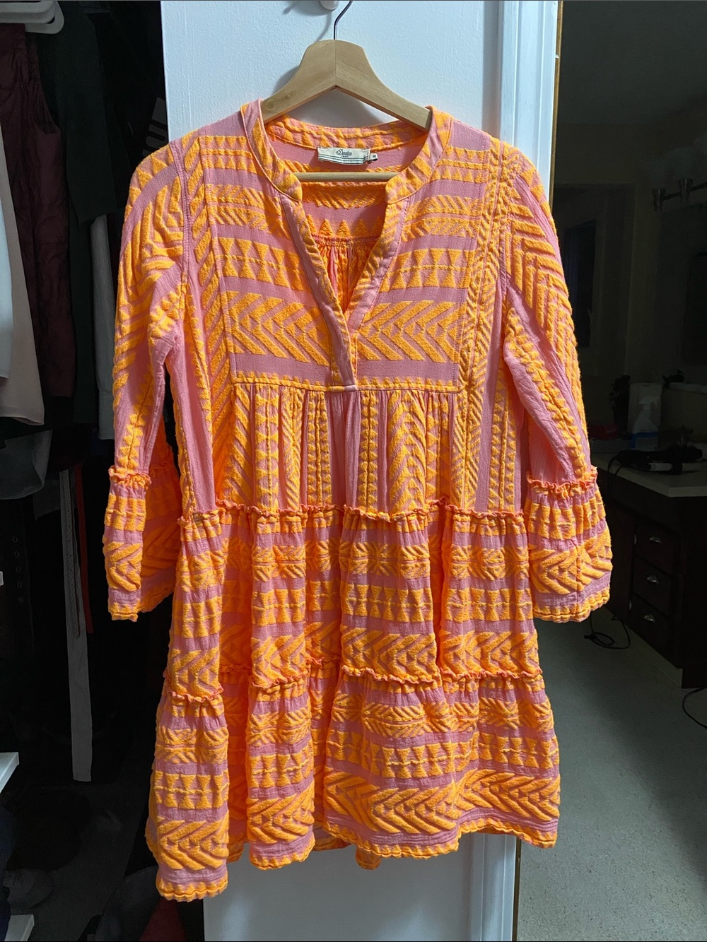 Devotion TWINS Pink & Orange Textured Tiered Mini Dress